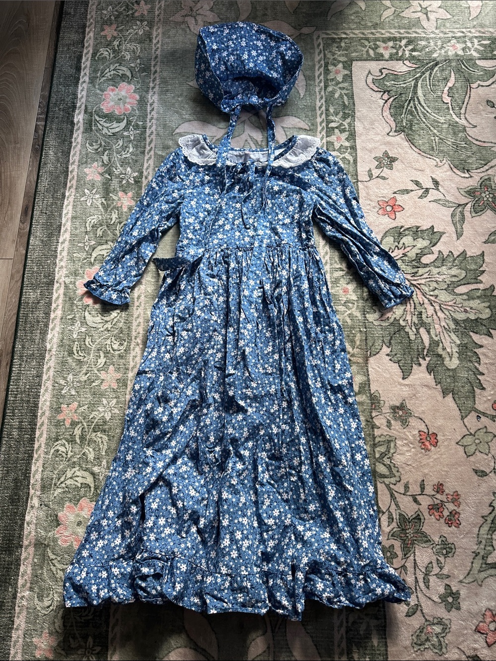 Blue Floral Girls' Prairie Costume Dress with Bonnet 🦬🩵🏕️